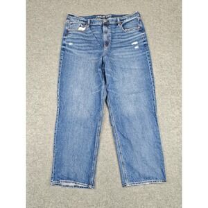 American Eagle Jeans Womens Plus 20 Long Blue Super High-Rise Baggy Straight